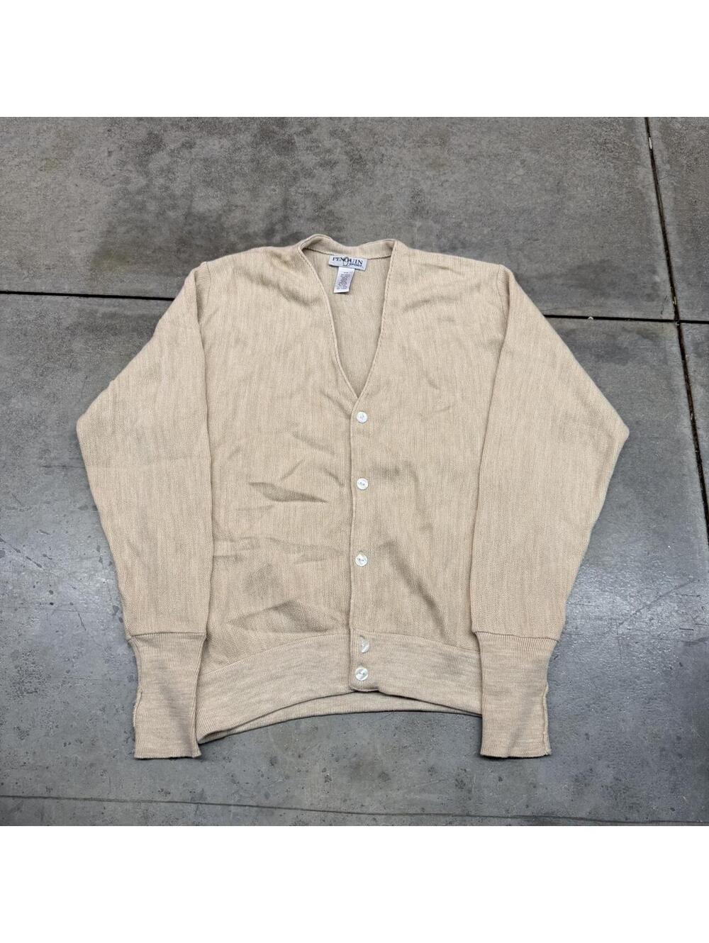 vintage penguin sport beige cardigan knit sweater size medium